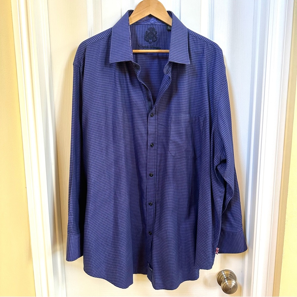 English Laundry Purple & Blue Checkered Cotton Long Sleeve Dress Shirt Sz 19 EUC - Picture 3 of 16